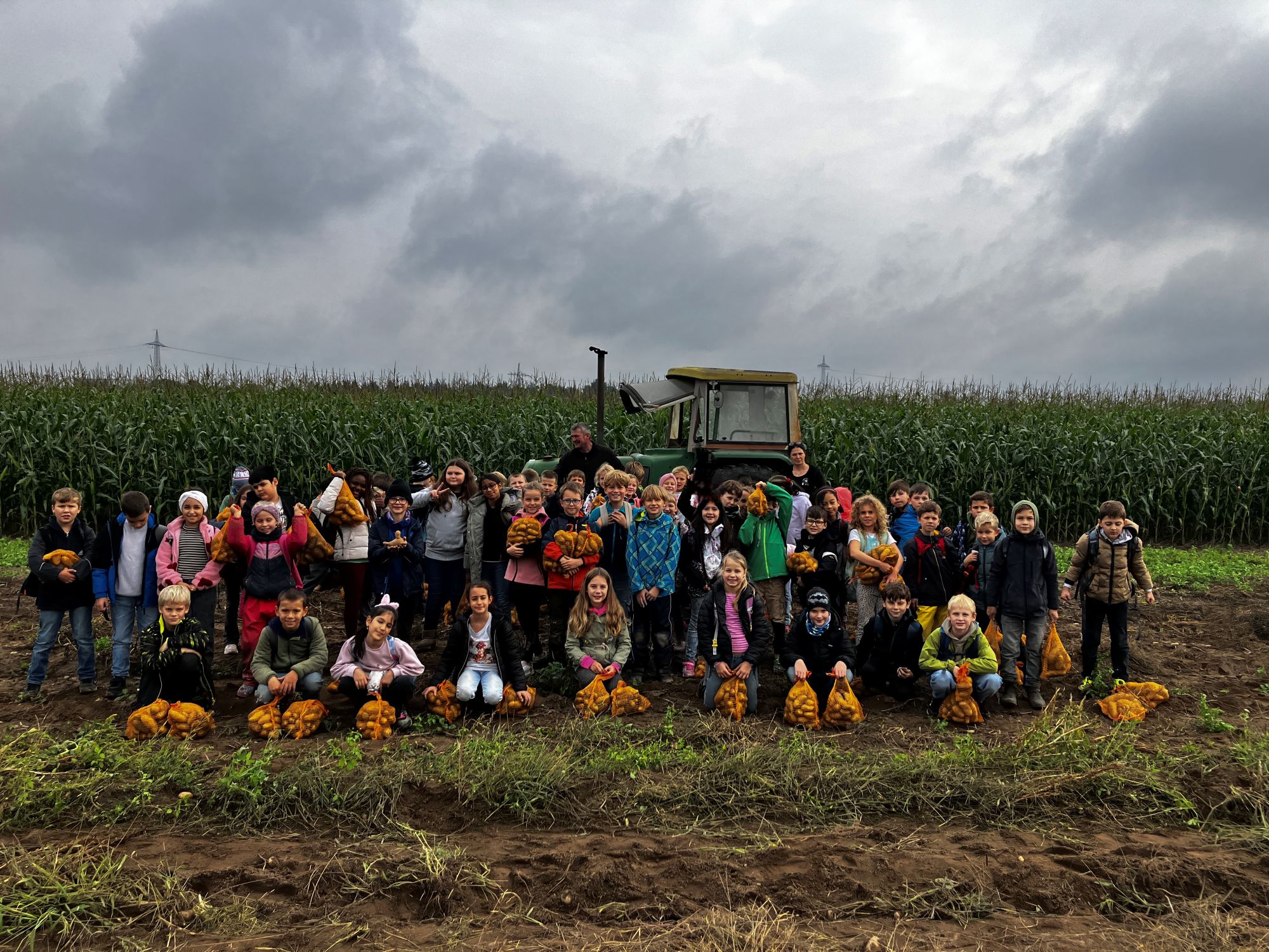 Lerngang der dritten Klassen auf den Kartoffelacker der Familie Maag
